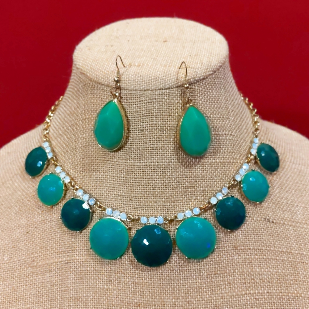 3 for $30 Retro Estate Costume Jewelry Set Necklace Earrings Gold /Turquoise